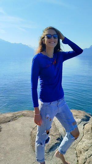 T-Shirt long bleu Lion Orange